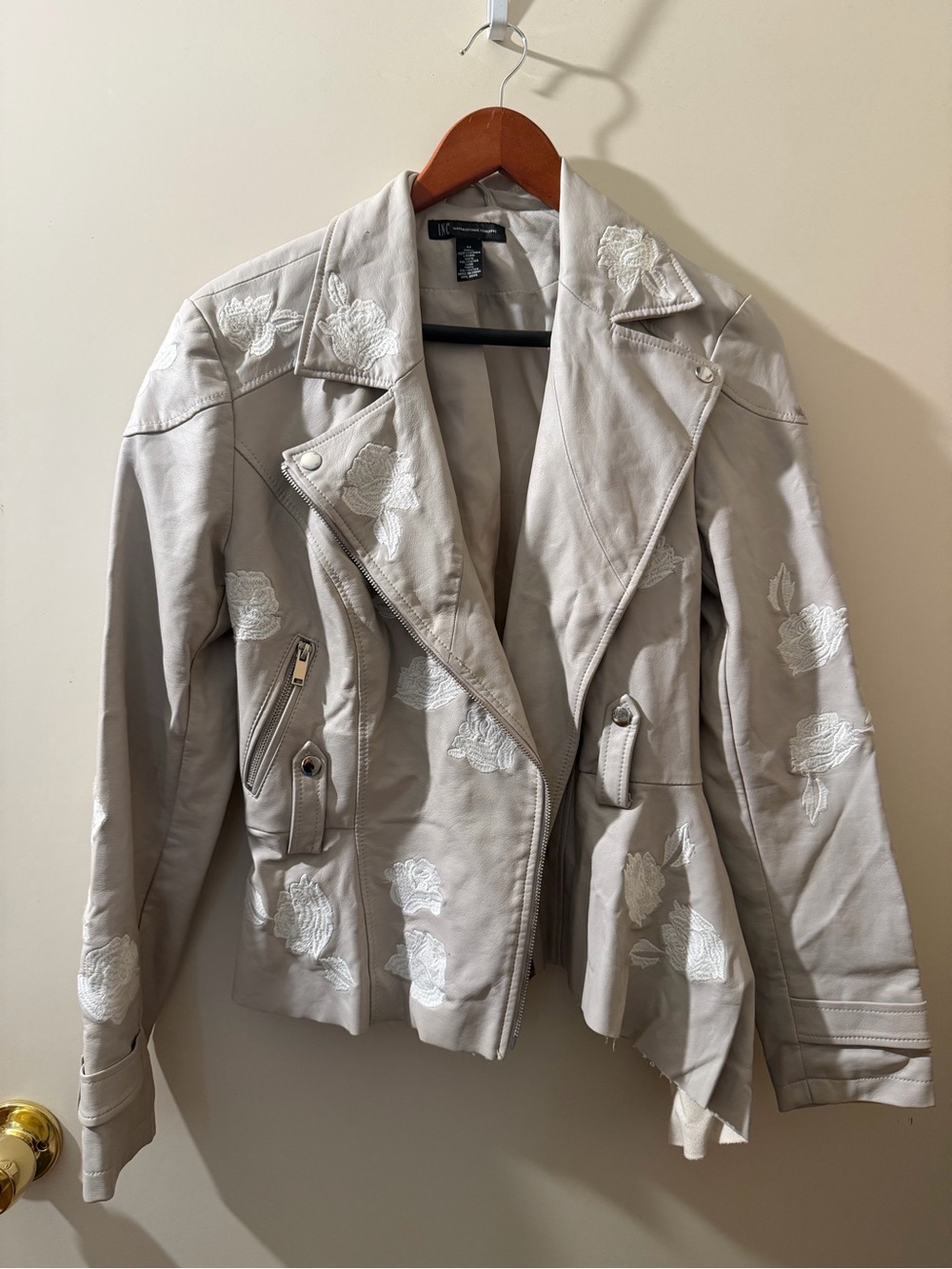 INC International Concepts Light Gray Floral Embroidered Moto Jacket